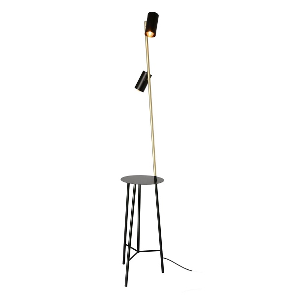 Perret Lampa Podłogowa Czarny+Złoty Matowy 2X15W Gu10 Klosz Czarny Candellux