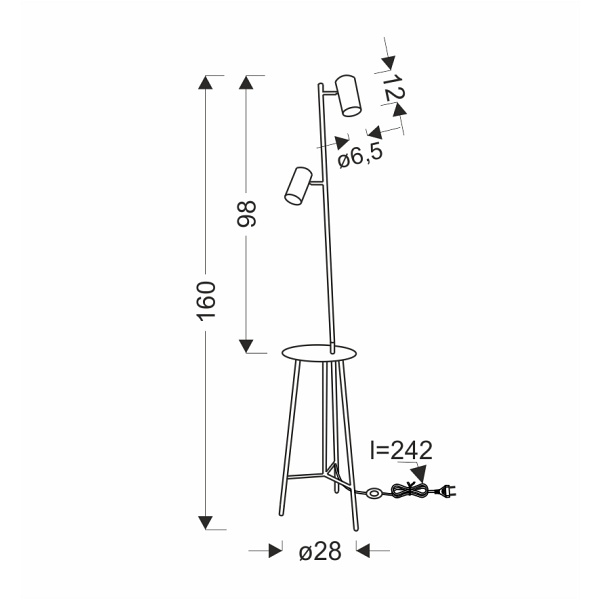 Perret Lampa Podłogowa Czarny+Złoty Matowy 2X15W Gu10 Klosz Czarny Candellux