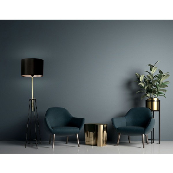 Tegola Lampa Podłogowa Czarny+Złoty Matowy 1X60W E27 Abażur Czarny Candellux