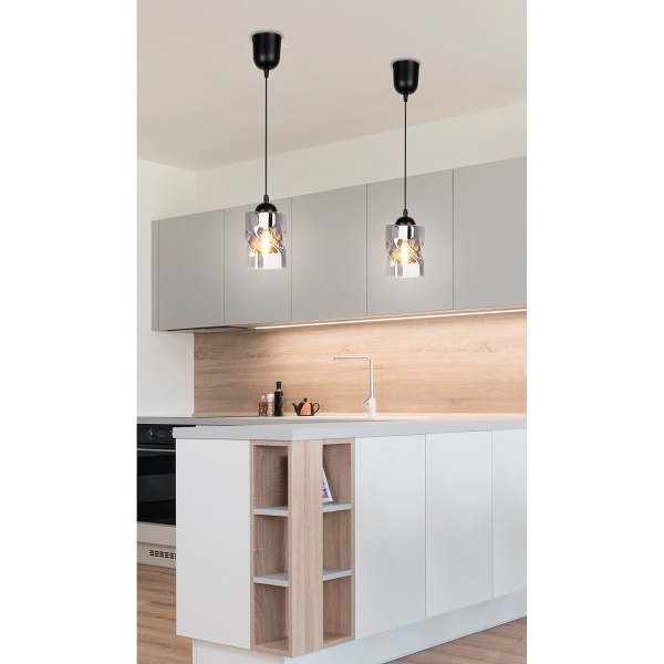 Felis Lampa Wisząca Czarny 1X60W E27 Klosz Dymiony Candellux