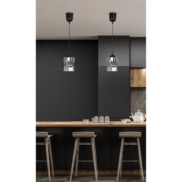 Felis Lampa Wisząca Czarny 1X60W E27 Klosz Dymiony Candellux
