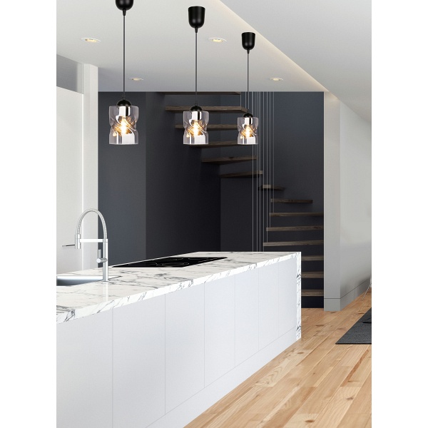 Felis Lampa Wisząca Czarny 1X60W E27 Klosz Dymiony Candellux