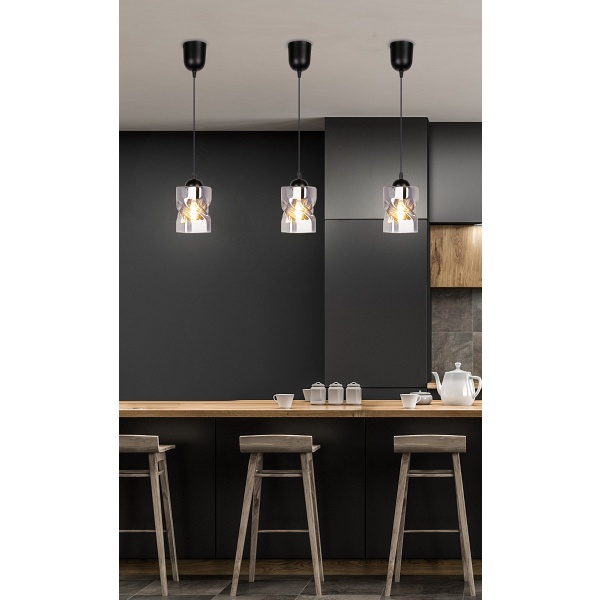 Felis Lampa Wisząca Czarny 1X60W E27 Klosz Dymiony Candellux