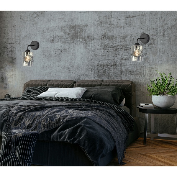 Felis Lampa Kinkiet Czarny 1X60W E27 Klosz Dymiony Candellux