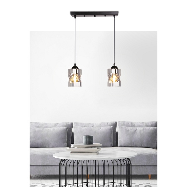 Felis Lampa Wisząca Czarny 2X60W E27 Klosz Dymiony Candellux