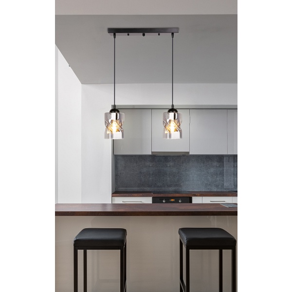 Felis Lampa Wisząca Czarny 2X60W E27 Klosz Dymiony Candellux