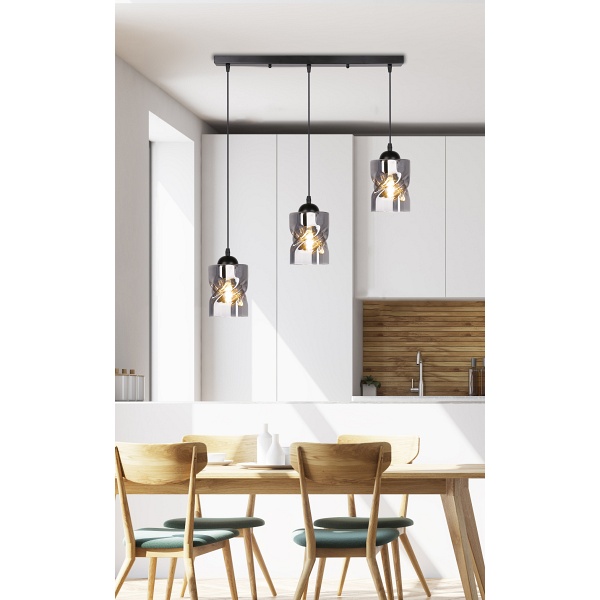 Felis Lampa Wisząca Czarny 3X60W E27 Klosz Dymiony Candellux