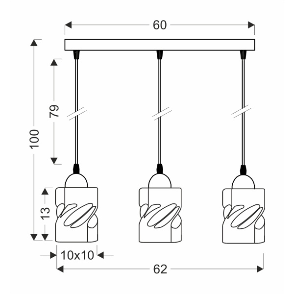 Felis Lampa Wisząca Czarny 3X60W E27 Klosz Dymiony Candellux