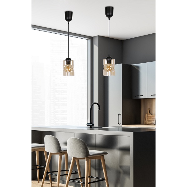 Felis Lampa Wisząca Czarny 1X60W E27 Klosz Bursztynowy Candellux