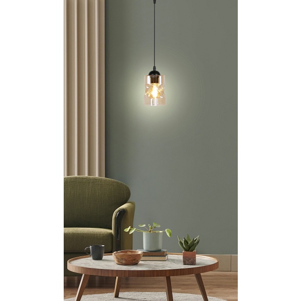Felis Lampa Wisząca Czarny 1X60W E27 Klosz Bursztynowy Candellux