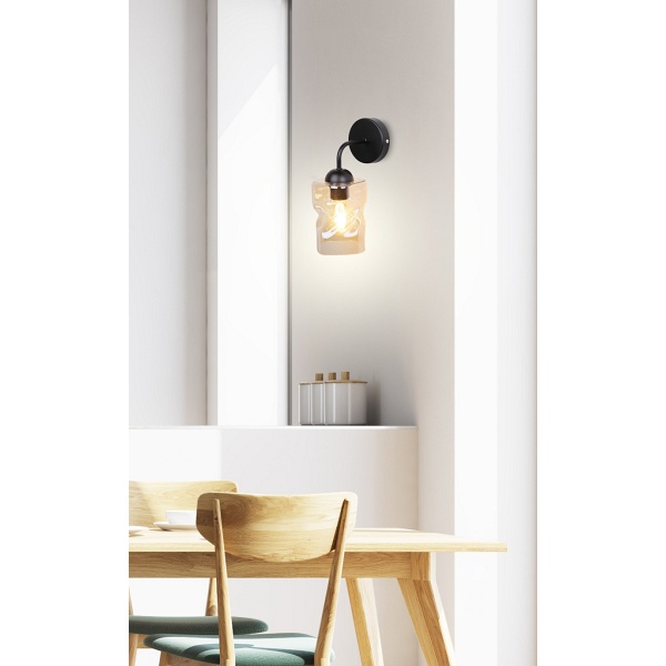 Felis Lampa Kinkiet Czarny 1X60W E27 Klosz Bursztynowy Candellux