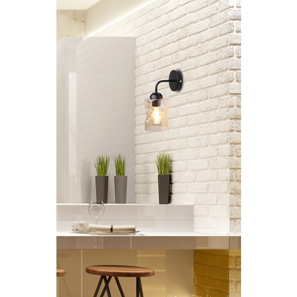 Felis Lampa Kinkiet Czarny 1X60W E27 Klosz Bursztynowy Candellux