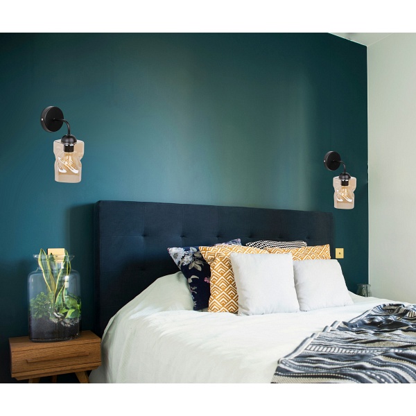 Felis Lampa Kinkiet Czarny 1X60W E27 Klosz Bursztynowy Candellux