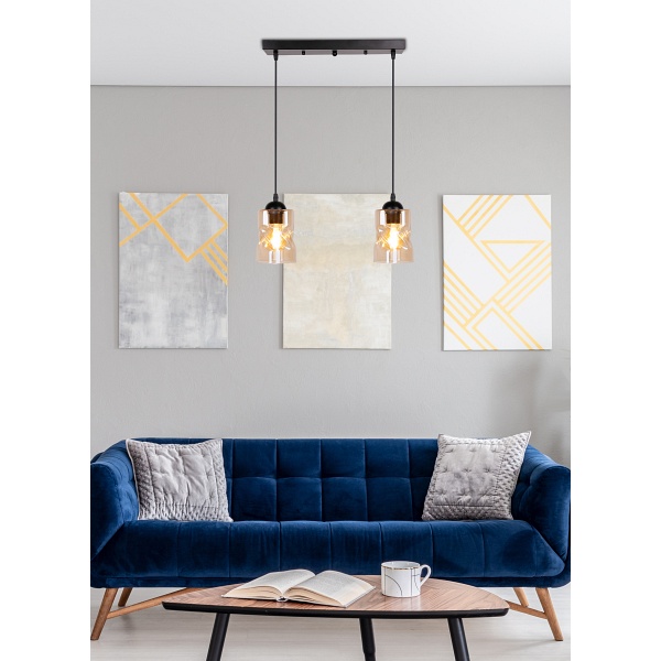 Felis Lampa Wisząca Czarny 2X60W E27 Klosz Bursztynowy Candellux