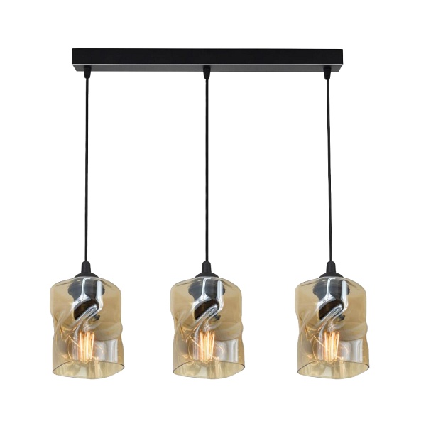 Felis Lampa Wisząca Czarny 3X60W E27 Klosz Bursztynowy Candellux