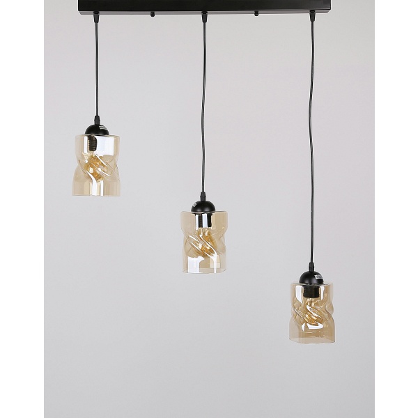 Felis Lampa Wisząca Czarny 3X60W E27 Klosz Bursztynowy Candellux