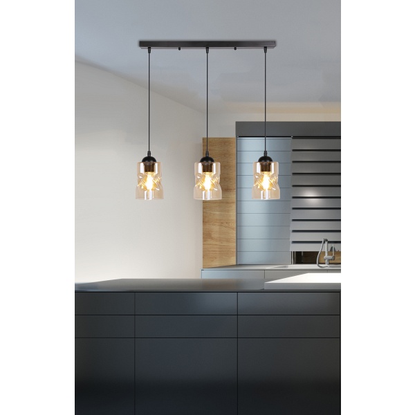 Felis Lampa Wisząca Czarny 3X60W E27 Klosz Bursztynowy Candellux