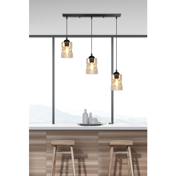 Felis Lampa Wisząca Czarny 3X60W E27 Klosz Bursztynowy Candellux