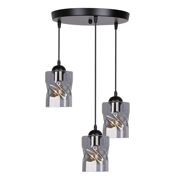 Felis Lampa Wisząca Talerz Czarny 3X60W E27 Klosz Dymiony Candellux