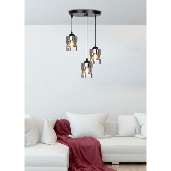 Felis Lampa Wisząca Talerz Czarny 3X60W E27 Klosz Dymiony Candellux