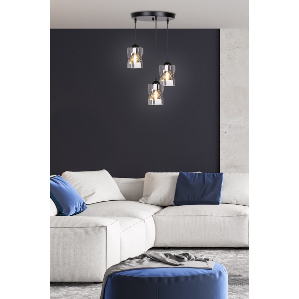 Felis Lampa Wisząca Talerz Czarny 3X60W E27 Klosz Dymiony Candellux
