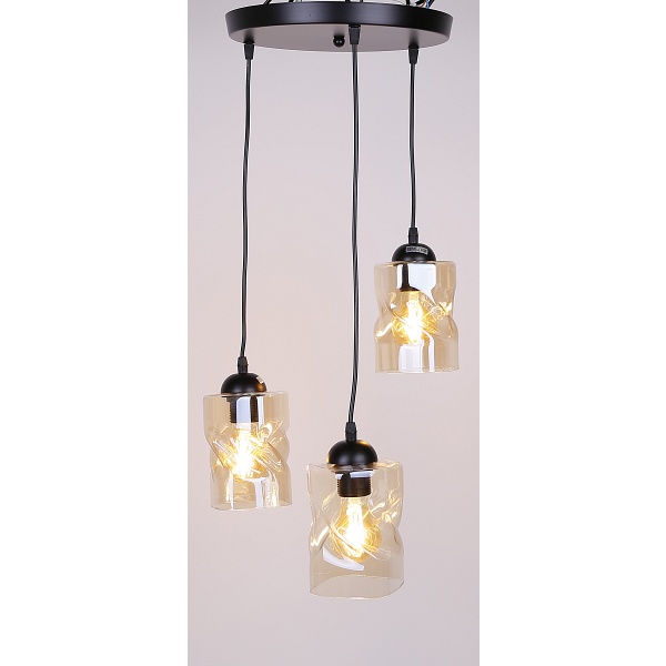 Felis Lampa Wisząca Talerz Czarny 3X60W E27 Klosz Bursztynowy Candellux