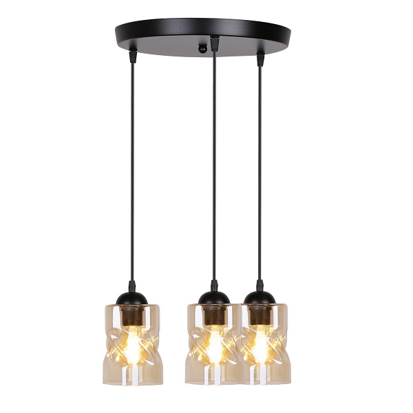 Felis Lampa Wisząca Talerz Czarny 3X60W E27 Klosz Bursztynowy Candellux