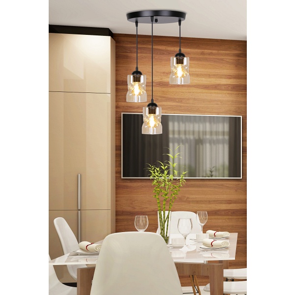 Felis Lampa Wisząca Talerz Czarny 3X60W E27 Klosz Bursztynowy Candellux