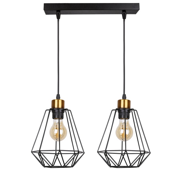 Primo Lampa Wisząca Czarny+Złoty 2X60W E27 Klosz Czarny Candellux