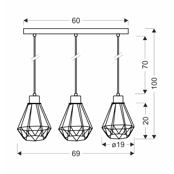 Primo Lampa Wisząca Czarny+Złoty 3X60W E27 Klosz Czarny Candellux