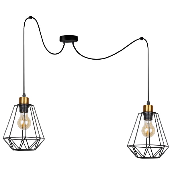 Primo P Lampa Wisząca Czarny+Złoty 2X60W E27 Klosz Czarny Candellux