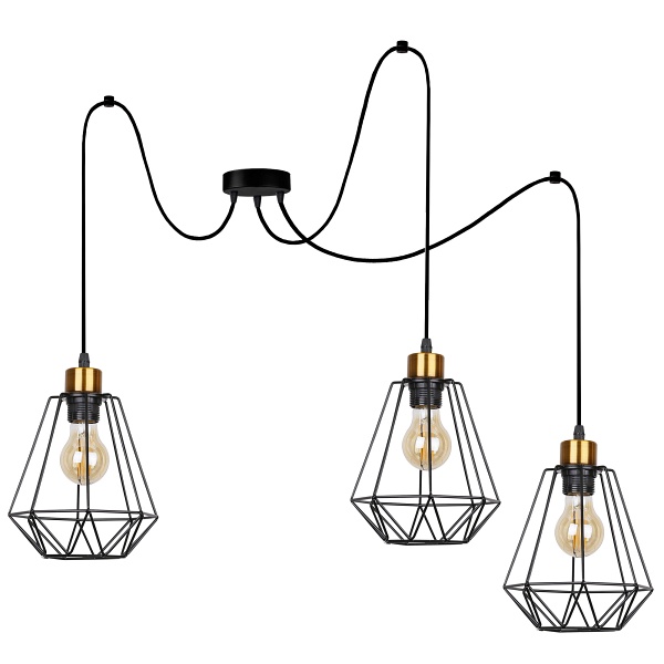 Primo P Lampa Wisząca Czarny+Złoty 3X60W E27 Klosz Czarny Candellux