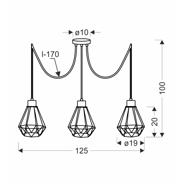 Primo P Lampa Wisząca Czarny+Złoty 3X60W E27 Klosz Czarny Candellux