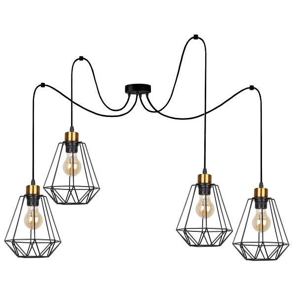 Primo P Lampa Wisząca Czarny+Złoty 4X60W E27 Klosz Czarny Candellux