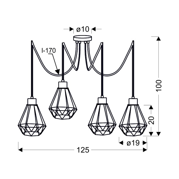 Primo P Lampa Wisząca Czarny+Złoty 4X60W E27 Klosz Czarny Candellux