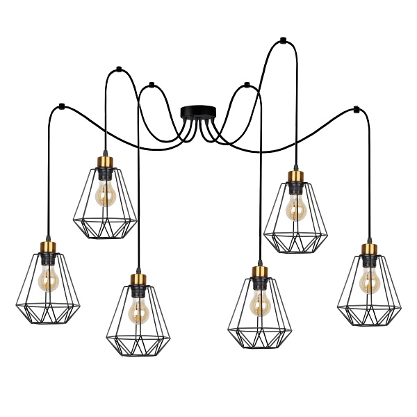 Primo P Lampa Wisząca Czarny+Złoty 6X60W E27 Klosz Czarny Candellux