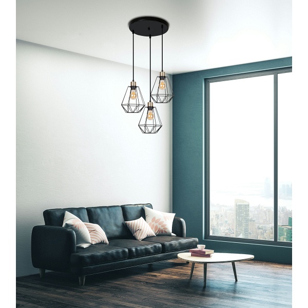 Primo Lampa Wisząca Talerz Czarny+Patyna 3X60W E27 Klosz Czarny Candellux