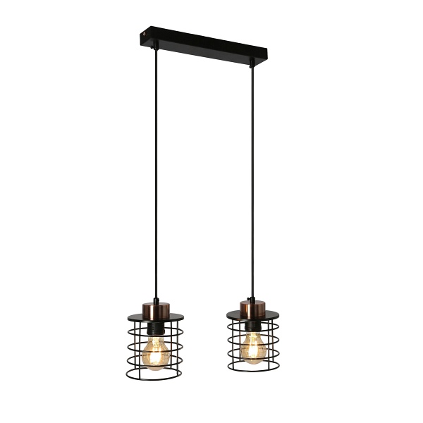 Glob Lampa Wisząca Czarny+Złoty 2X40W E27 Klosz Czarny Candellux