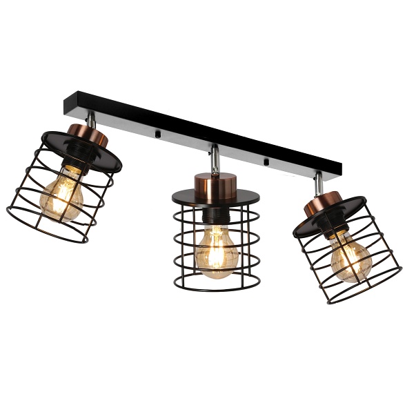 Glob Lampa Sufitowa Czarny+Złoty 3X40W E27 Klosz Czarny Candellux