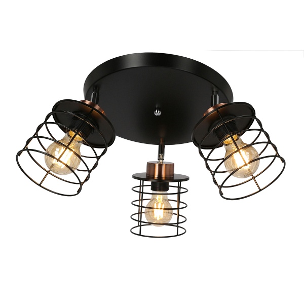 Glob Lampa Sufitowa Plafon Czarny+Złoty 3X40W E27 Klosz Czarny Candellux