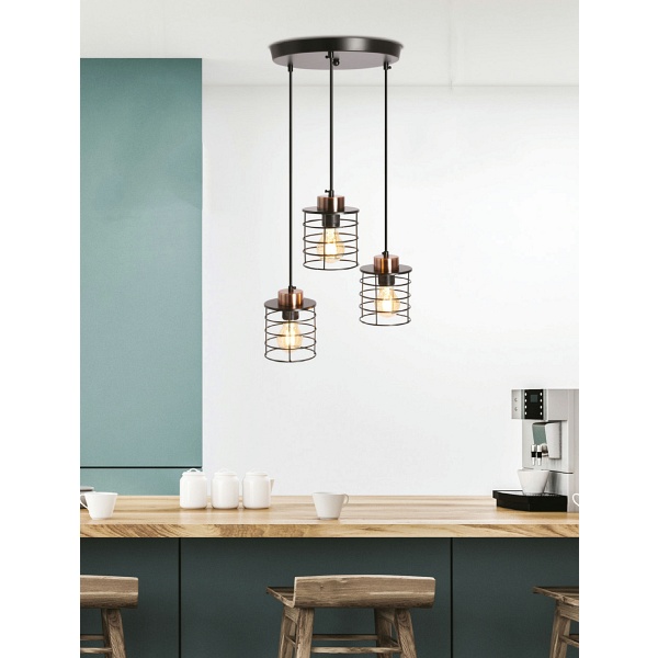 Glob Lampa Wisząca Czarny+Złoty Talerz 3X40W E27 Klosz Czarny Candellux