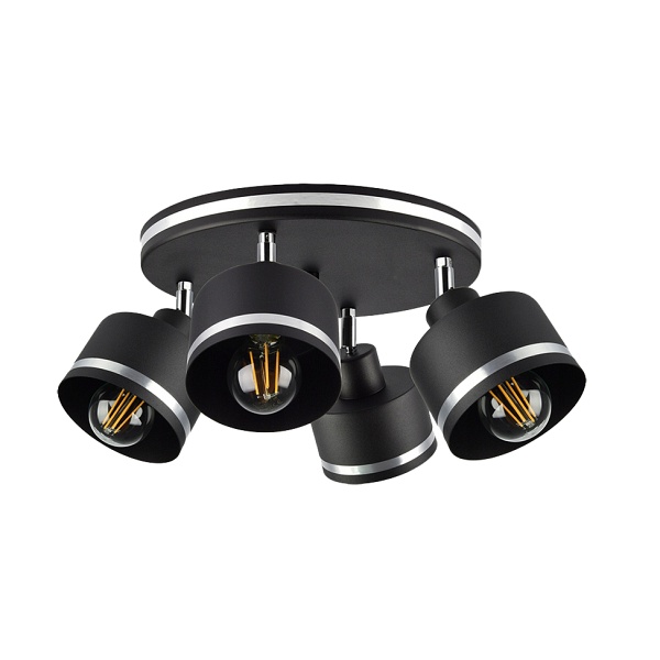 Wama Lampa Sufitowa Czarny 4X40W E27 Klosz Czarny+Srebrny Candellux