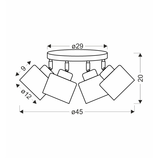 Wama Lampa Sufitowa Czarny 4X40W E27 Klosz Czarny+Srebrny Candellux