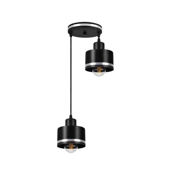 Wama Lampa Wisząca Czarny 2X40W E27 Klosz Czarny+Srebrny Candellux