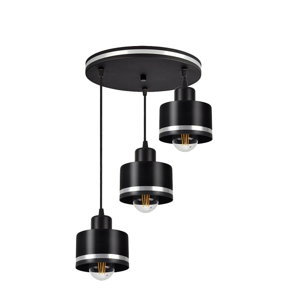 Wama Lampa Wisząca Czarny 3X40W E27 Klosz Czarny+Srebrny Candellux