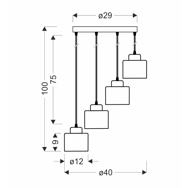 Wama Lampa Wisząca Czarny 4X40W E27 Klosz Czarny+Srebrny Candellux