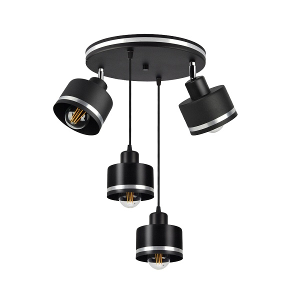 Wama Lampa Wisząca Czarny Talerz 4X40W E27 Klosz Czarny+Srebrny Candellux