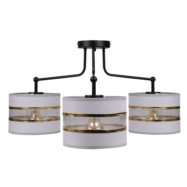 Andy Lampa Wisząca Czarny 3X40W E27 Abażur Szary+Złoty Candellux
