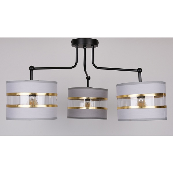 Andy Lampa Wisząca Czarny 3X40W E27 Abażur Szary+Złoty Candellux
