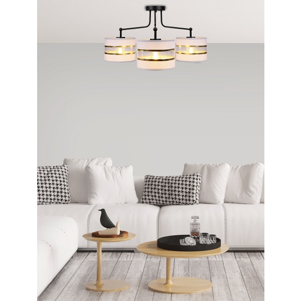 Andy Lampa Wisząca Czarny 3X40W E27 Abażur Szary+Złoty Candellux
